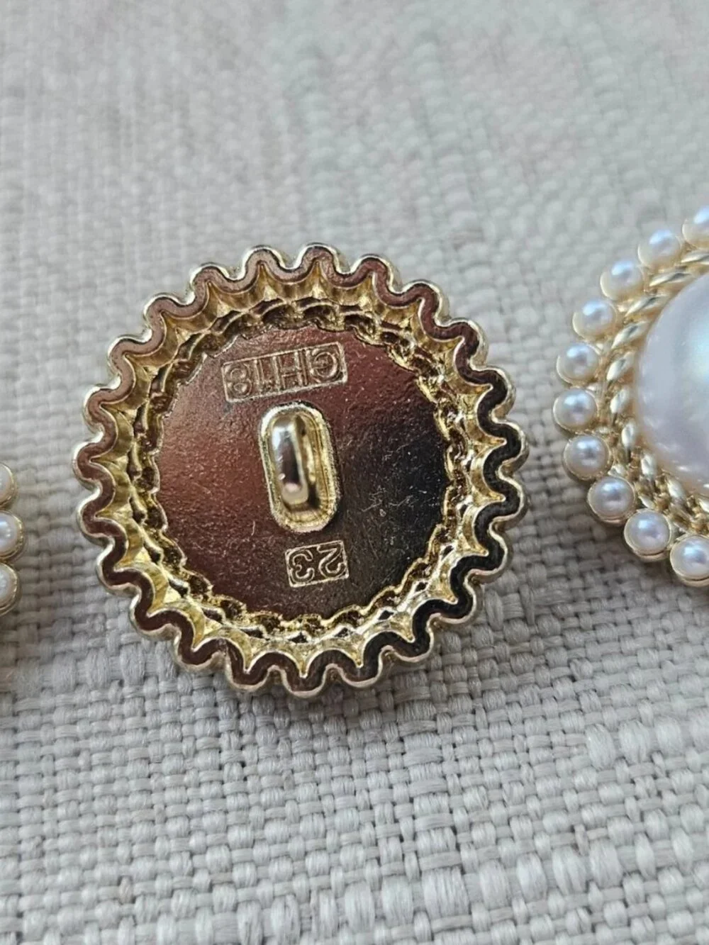 GH18 Sewing Button Faux Pearl Round Gold Tone fashion Jewelry Coat Button X3